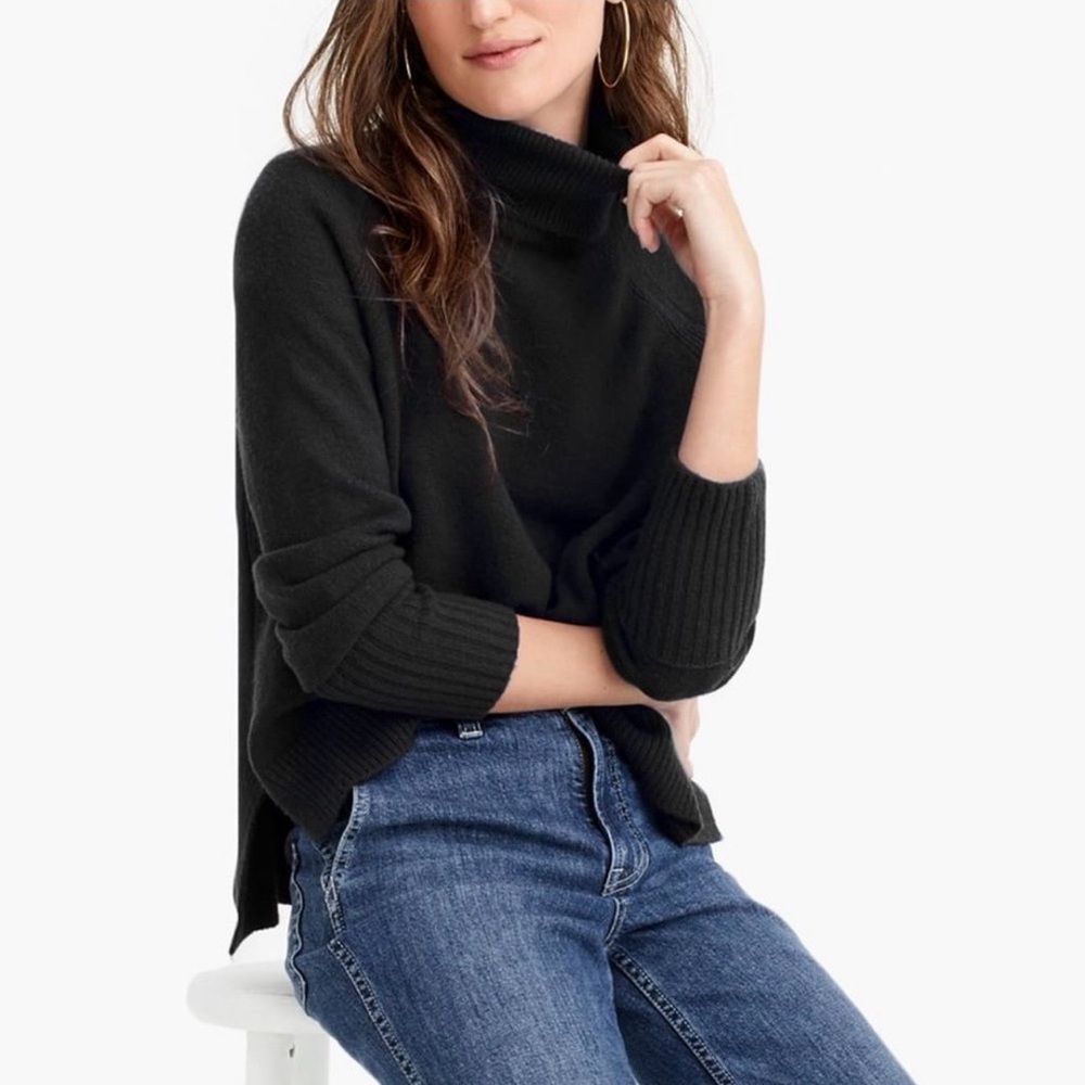 J. Crew Alpaca Merino Wool Supersoft Turtleneck Pullover Sweater in Black